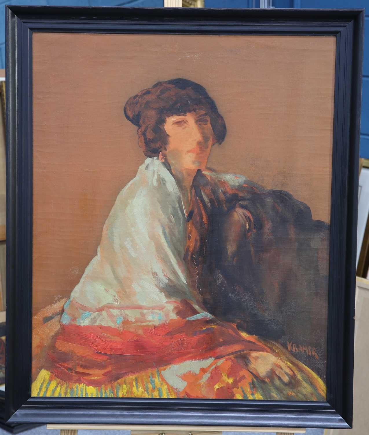 Artwork by Jacob Kramer, PORTRAIT OF A LADY RECLINING, Made of Oil on canvas