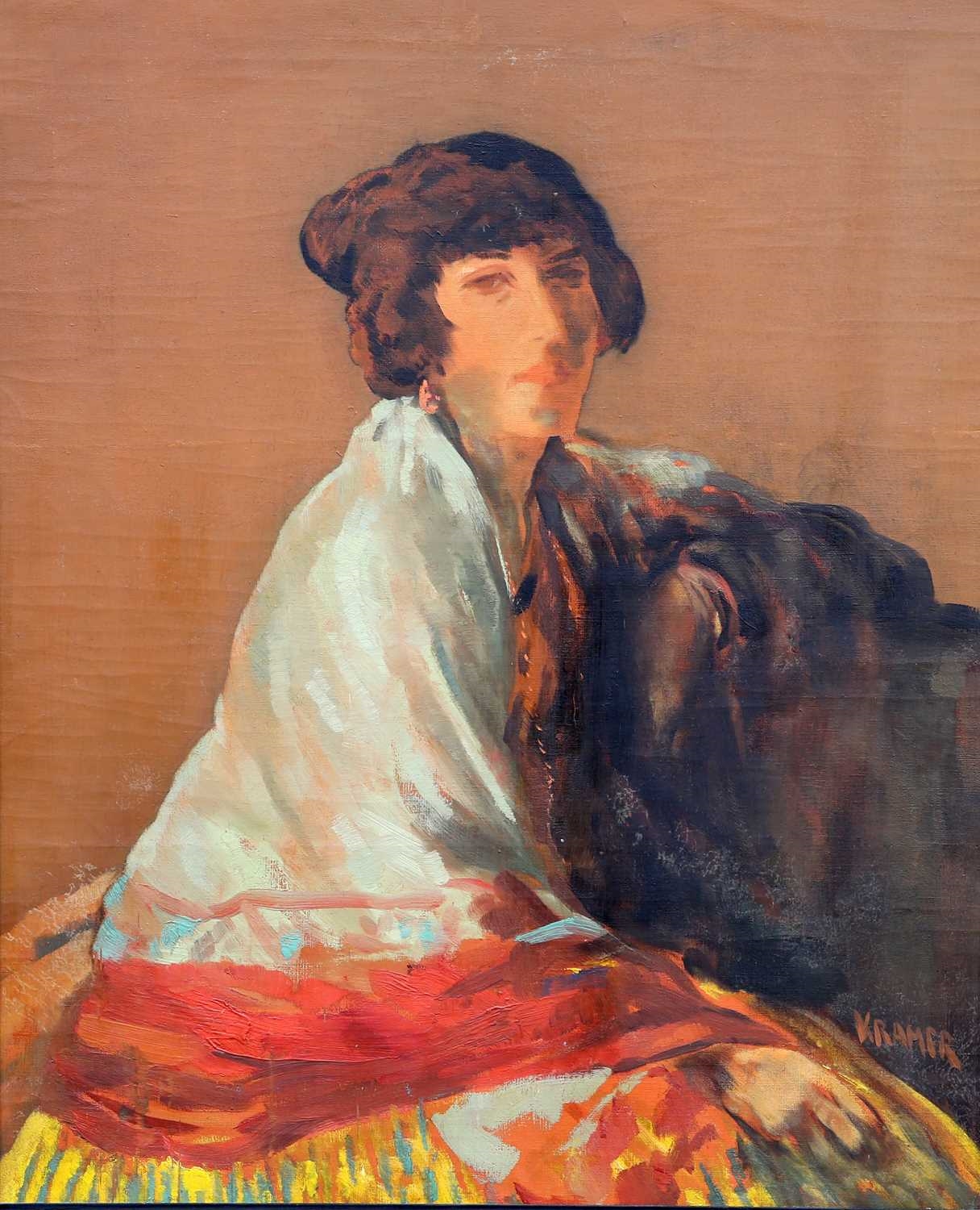 Artwork by Jacob Kramer, PORTRAIT OF A LADY RECLINING, Made of Oil on canvas