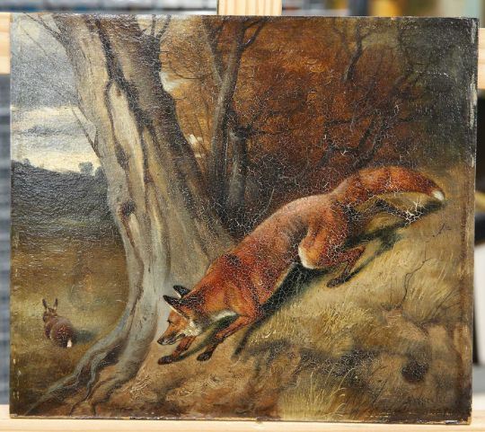 A FOX STALKING A RABBIT by Alfred Wheeler