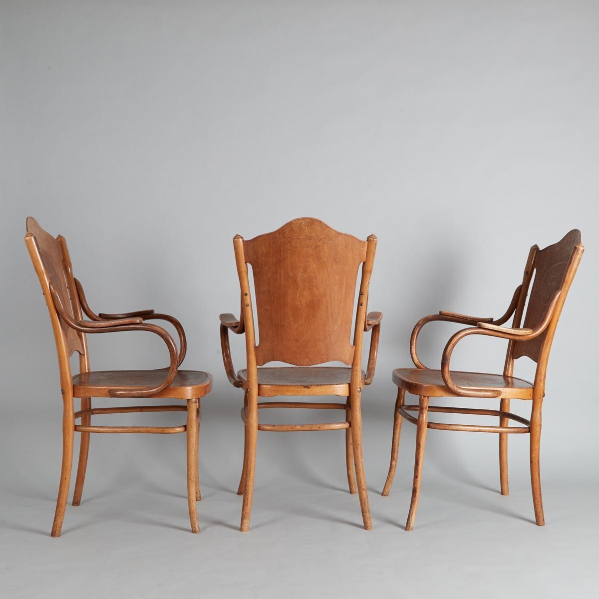 Artwork by Jacob & Josef Kohn, A Set of Three Vienna Secession Bentwood Chairs by J & J Kohn, Made of beech