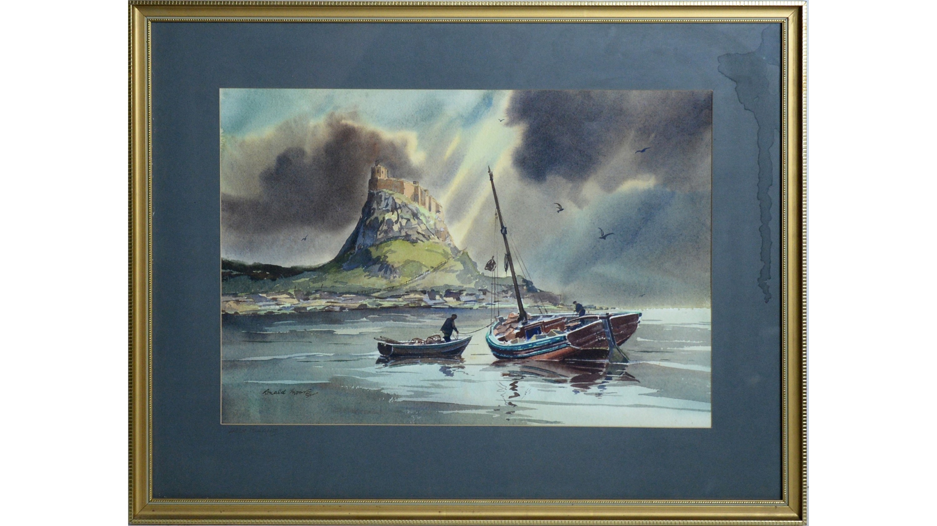 Ron Lambert | Crepuscular Rays over Lindisfarne Castle | MutualArt