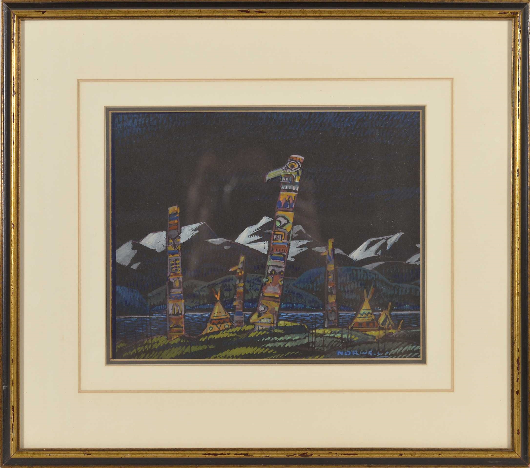 Graham Norwell Totems Aquarelle sur papier, signée en bas à droite