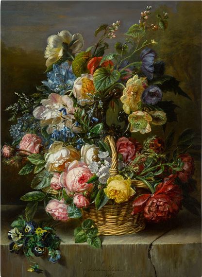 An Abundant Still Life of Flowers by Adriana Johanna Haanen, 1857