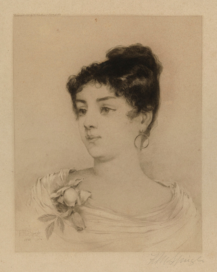 Artwork by Frederick Moladore Spiegle, Woman with Rose., Made of Etching and chine collé on wove paper