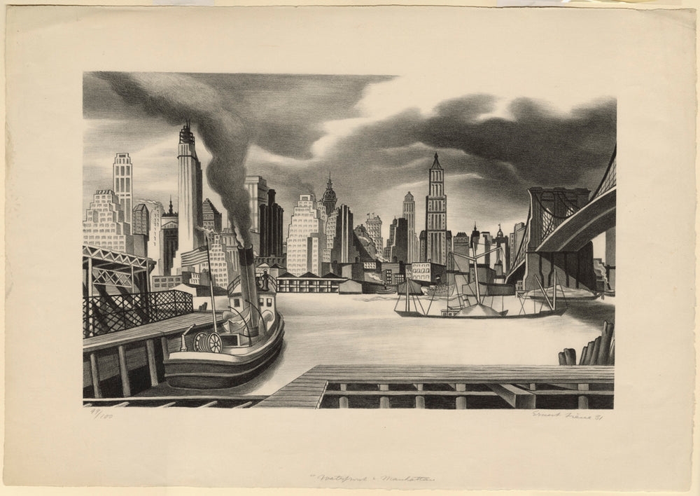 Ernest Fiene | Waterfront - Manhattan. (1931) | MutualArt