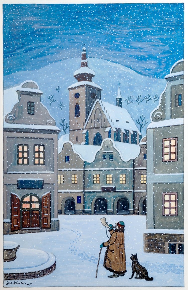 Bellman in a Small Town by Josef Lada, 1945