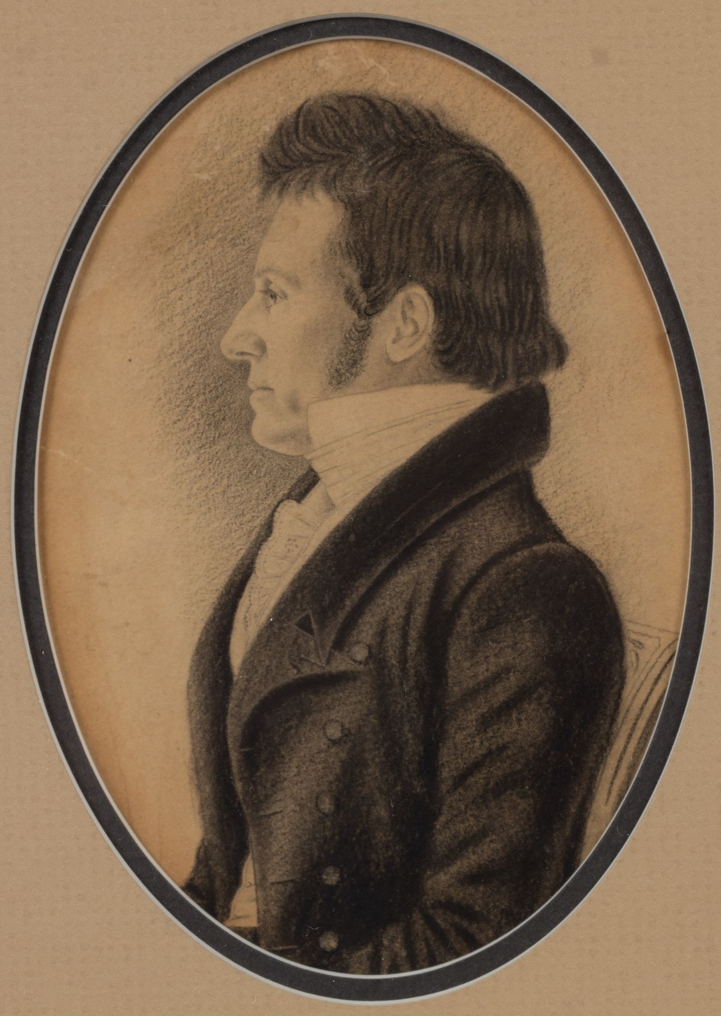 Artwork by Silon Amos Henkel, FOLK ART PAIR OF MINIATURE PORTRAITS, with illegible name of sitter and "Charlottesville Virginia" on reverse, Made of miniature