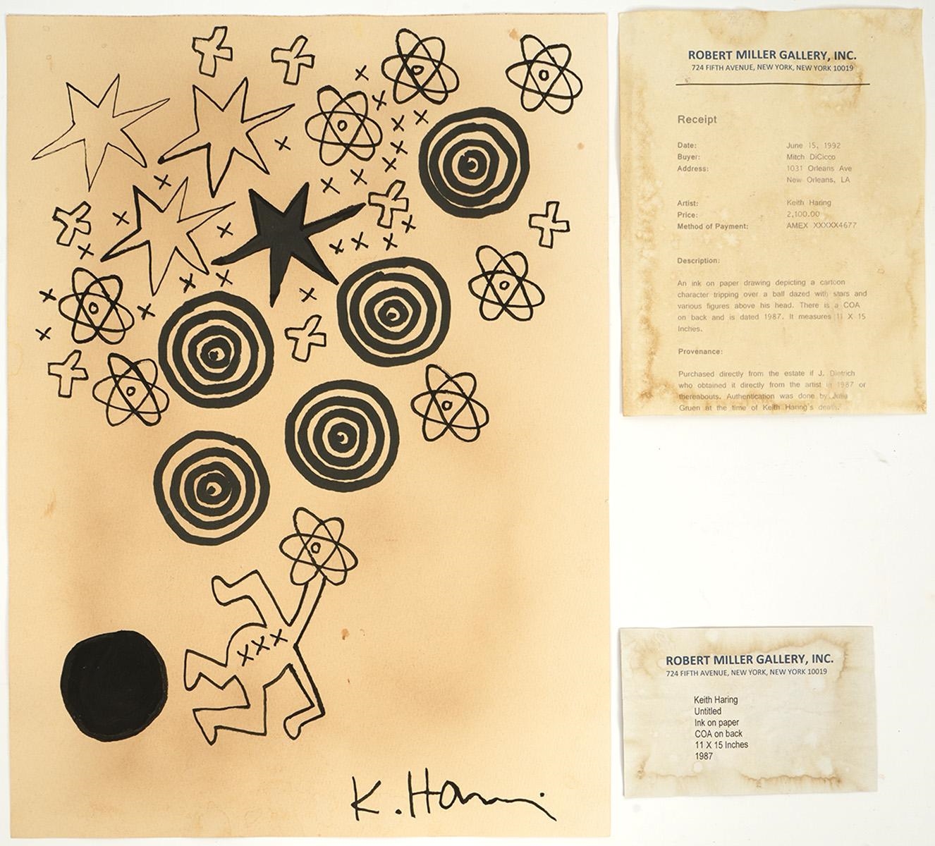 Keith Haring | Attrib. Keith Haring Ink Drawing with Paperwork (1987 ...