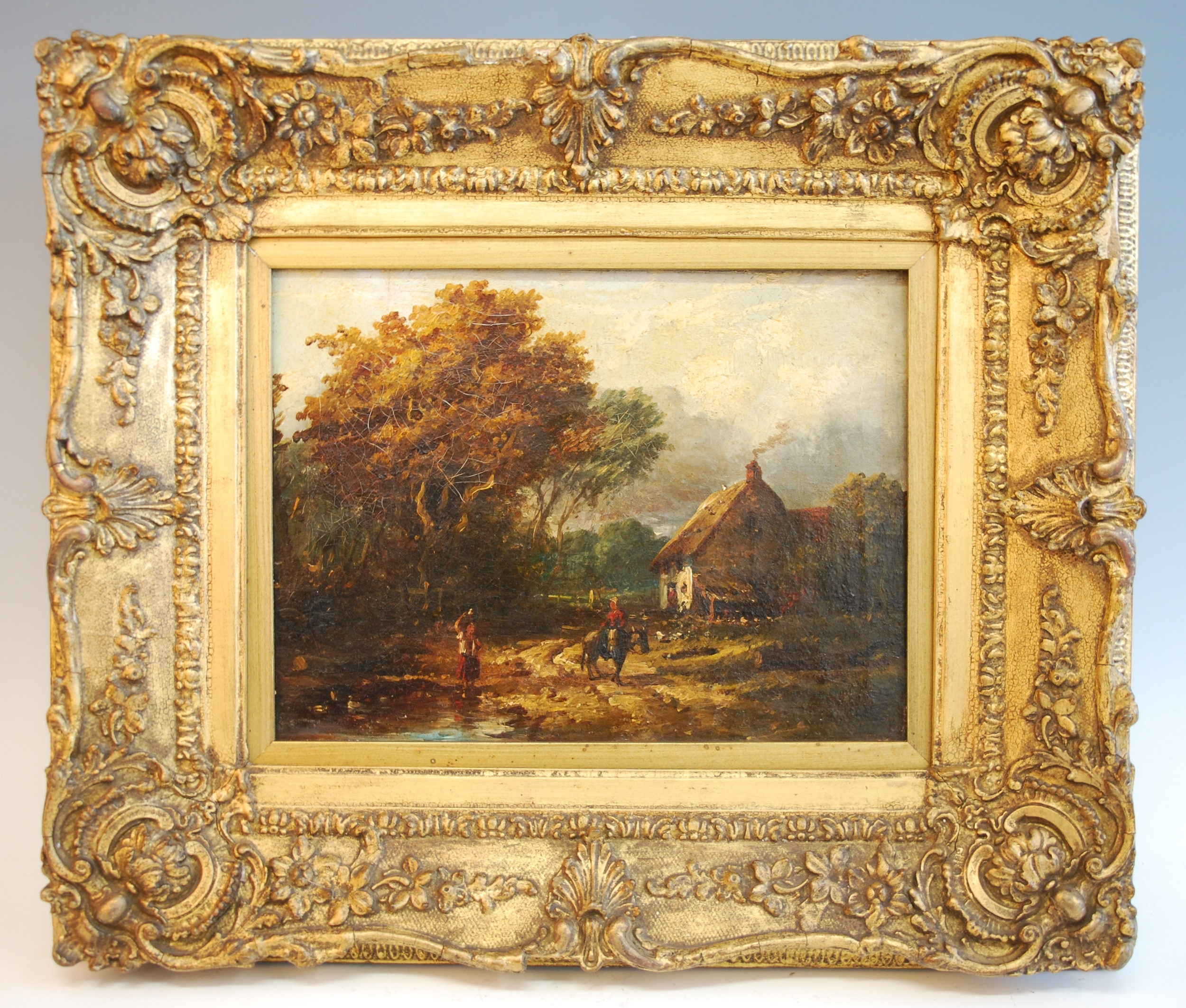 British School, 19th Century | Rural scene with figures before a ...