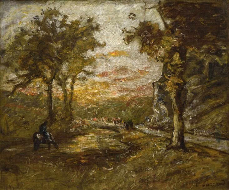 Louis-Hilaire Carrand | Animated landscape with a blazing sky | MutualArt