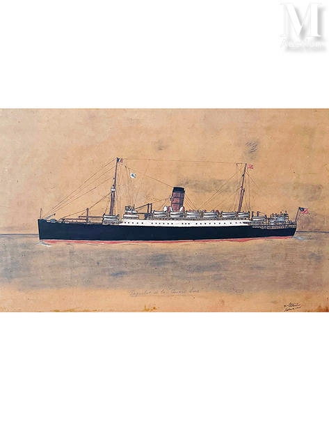 Artwork by Lechevalier, Paquebot de la Cunard, Made of Gouache