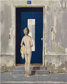 Femme Nue Devant Une Porte - Angelo Poulos