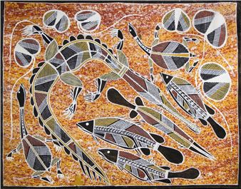 Black Bream, Crocodile, Turtle, Long Tom and lilies - Larry Bangarr