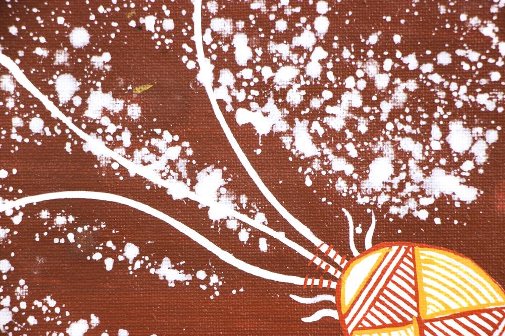 Artwork by Theo Gulamuwu, Barramundi and Lilies, Made of Synthetic polymer paint on canvas