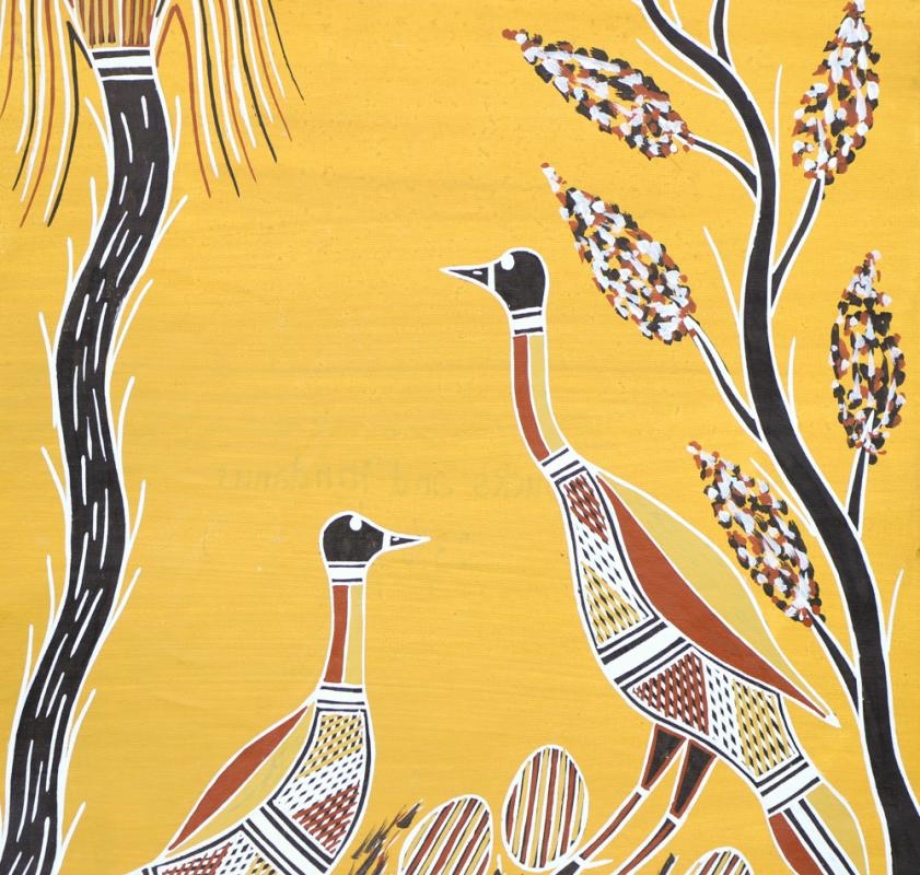 Artwork by Craig Nayinggul, Ducks & Pandanus, Made of Synthetic polymer paint on canvas
