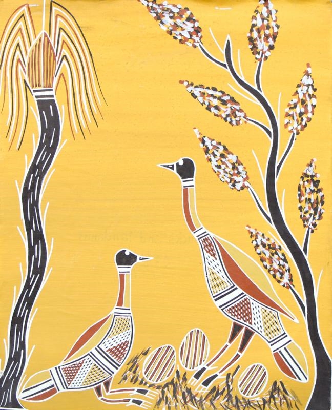 Artwork by Craig Nayinggul, Ducks & Pandanus, Made of Synthetic polymer paint on canvas