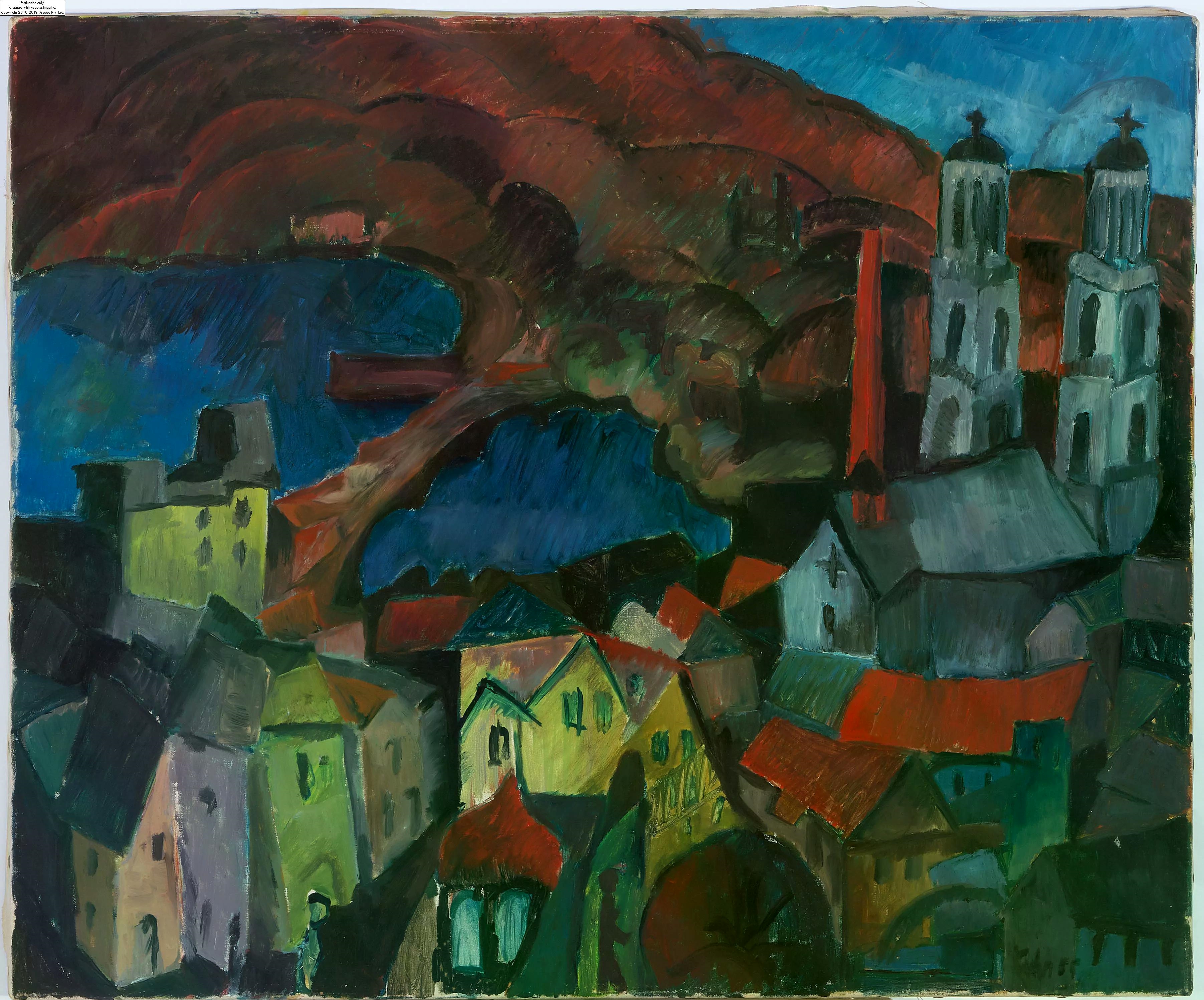 Artwork by Friedrich Kuhn, Zürich mit Grossmünster und Quaibrücke