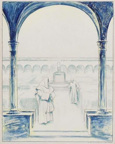 Mönche im Garten by Olaf Gulbransson, 1927