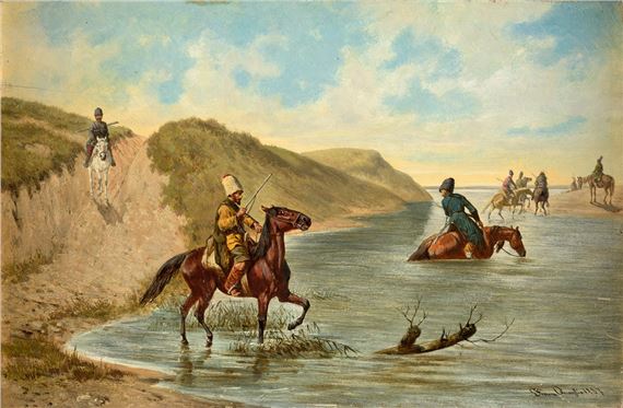 Kosake bei der Querung eines Flusses by Franz Quaglio, 1887