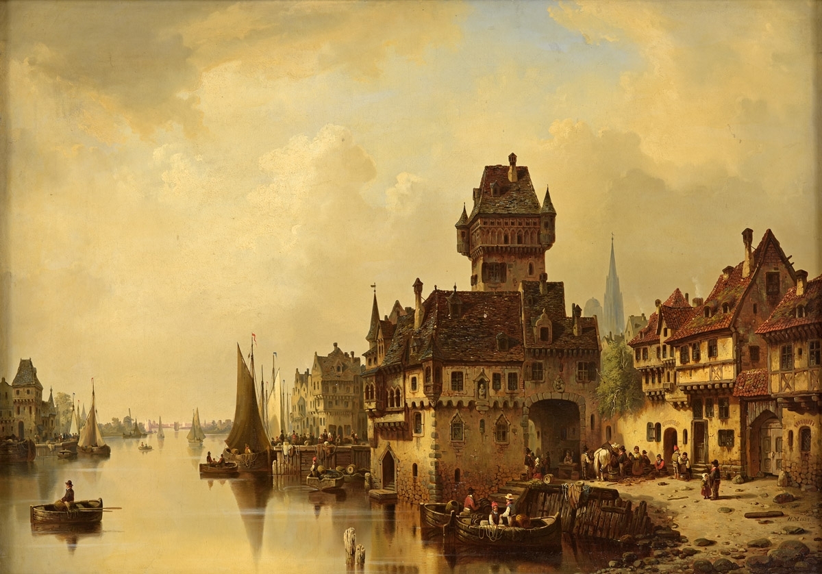 Römische Hafenstadt Mit Bosini Hermann Meyerheim | Mittelalterliche Hafenstadt (1854) | MutualArt