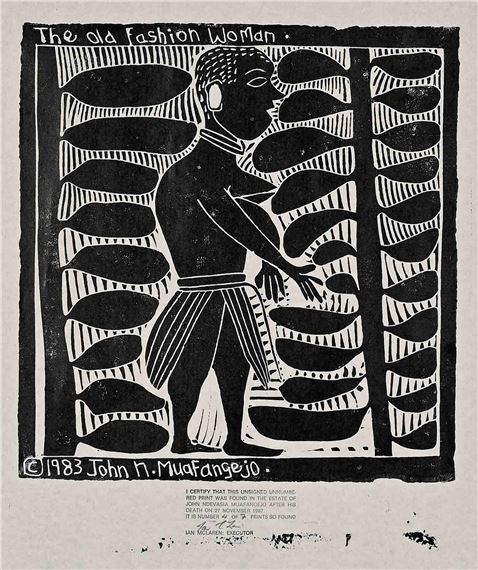 The Old Fashioned Woman by John Ndevasia Muafangejo, 1983