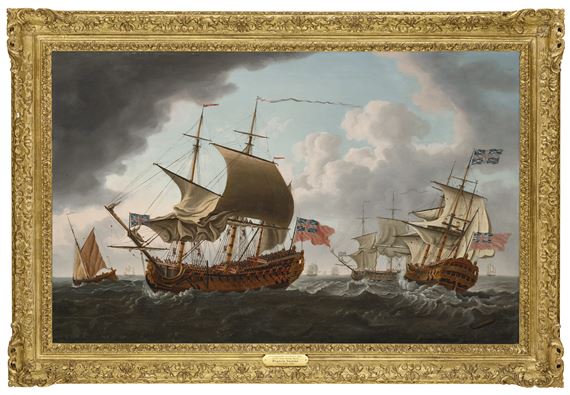 A British warship in three positions in the Channel by Francis Swaine