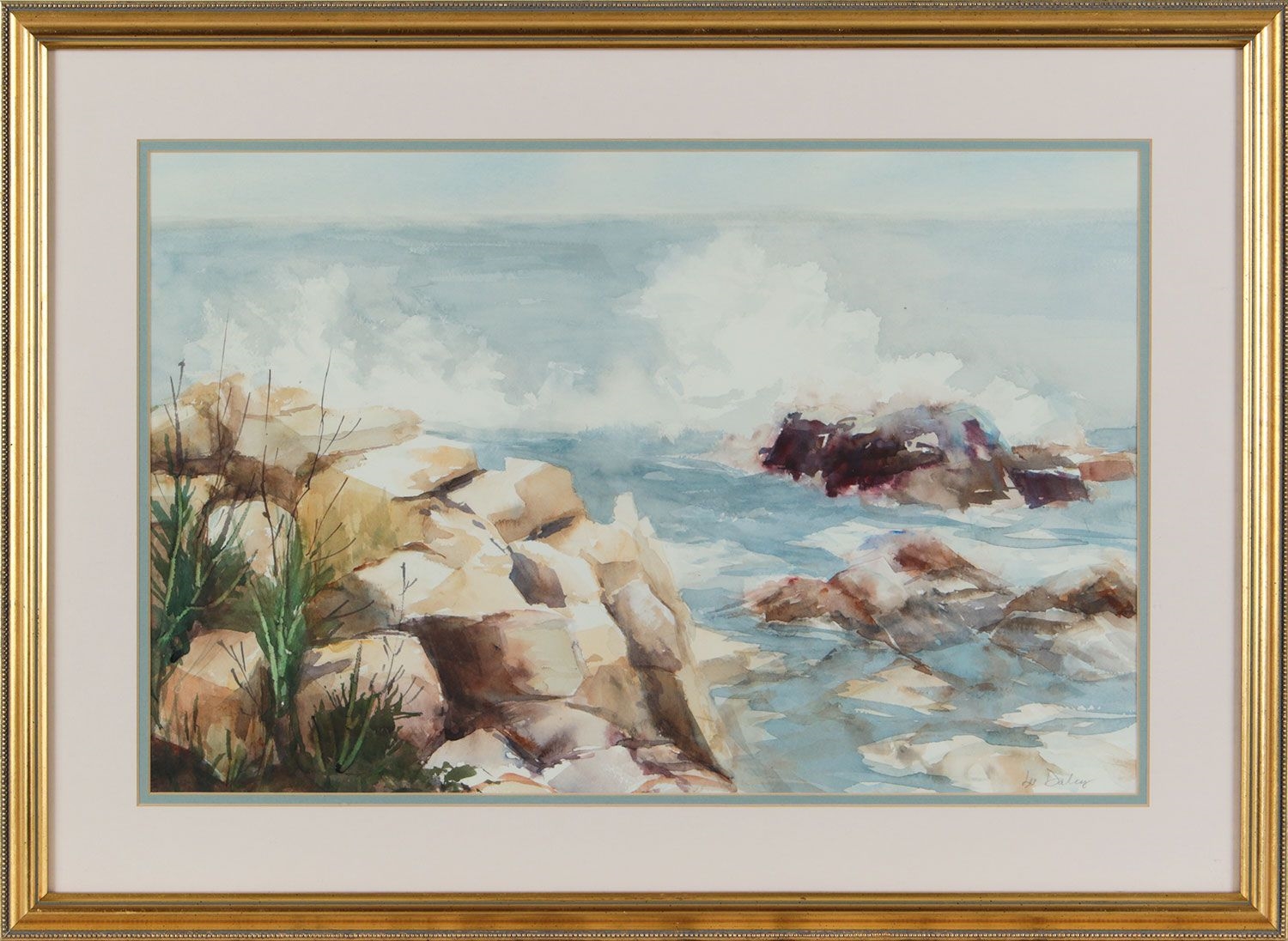 Artwork by Lee Daley, WAVES OVER THE ROCKS, Made of WATERCOLOUR DRAWING