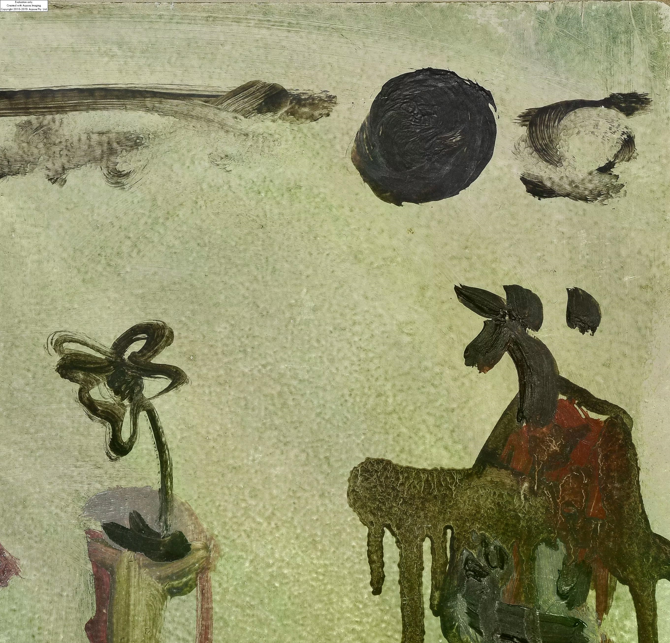 Artwork by Friedrich Kuhn, Zwei Figuren mit Elefant und Palme