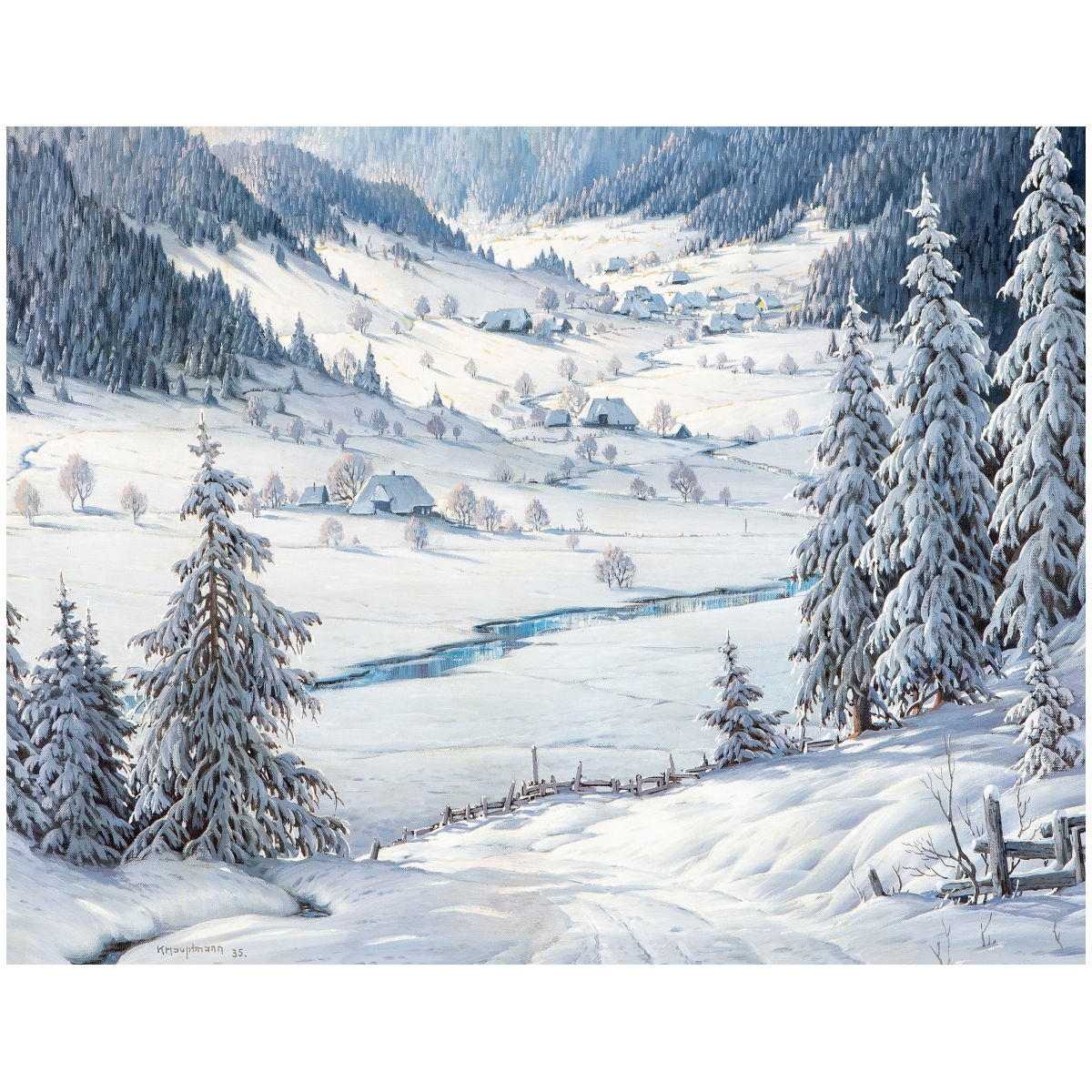 Artwork by Karl Hauptmann, View onto deeply snow-covered St. Blasien. Menzenschwand., Made of Oil on canvas