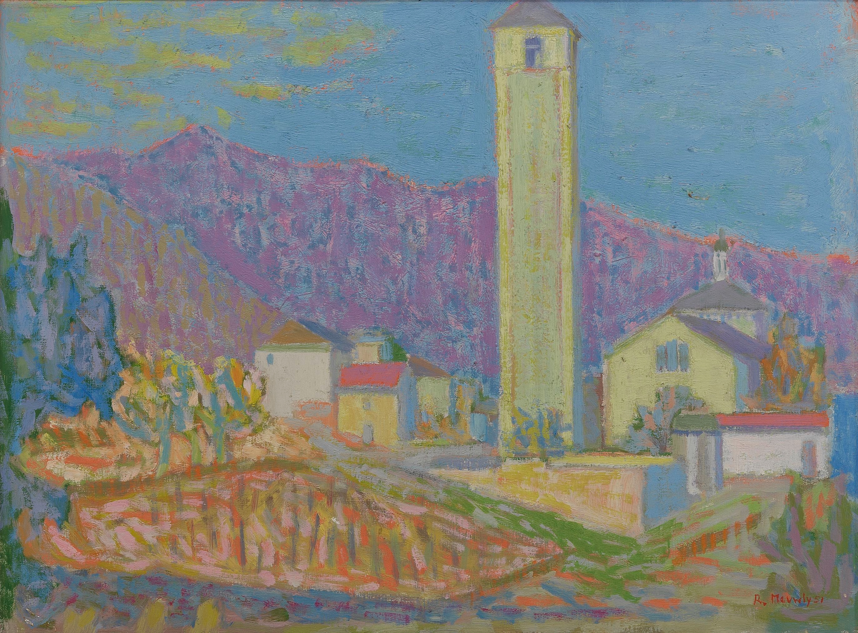 Artwork by Raymond Meuwly, Eglise dans un paysage, Made of Oil on canvas