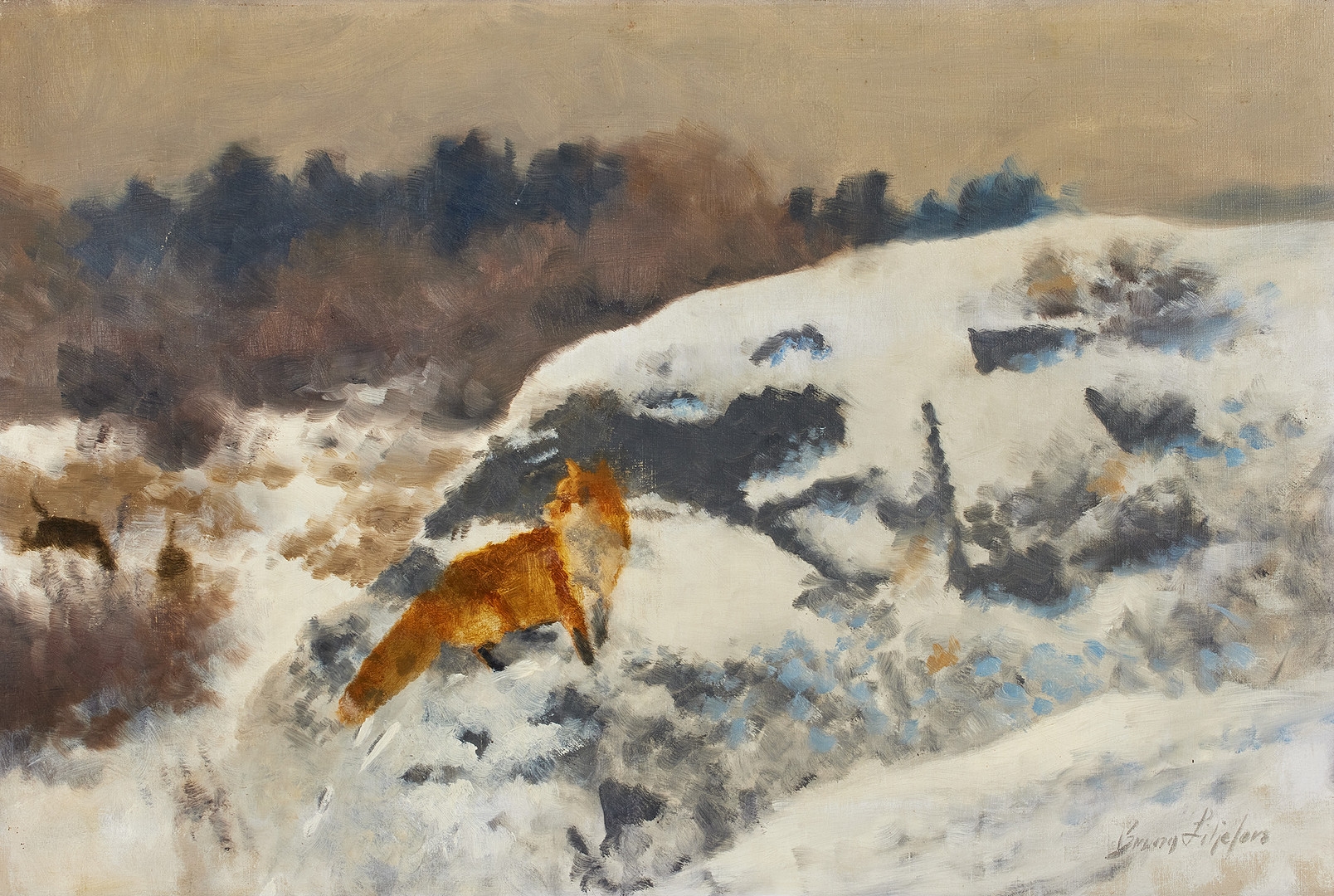 Artwork by Bruno Liljefors, Räv i vinterlandskap, Made of Oil on canvas