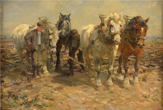 Einspannen der Pferde by Georg Wolf