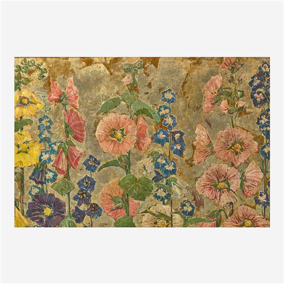 Mary Elizabeth Price Hollyhock and Delphinium Screen (Circa 1925