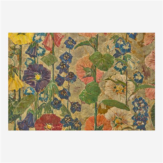 Mary Elizabeth Price Hollyhock and Delphinium Screen (Circa 1925