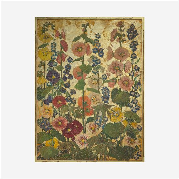 Mary Elizabeth Price Hollyhock and Delphinium Screen (Circa 1925