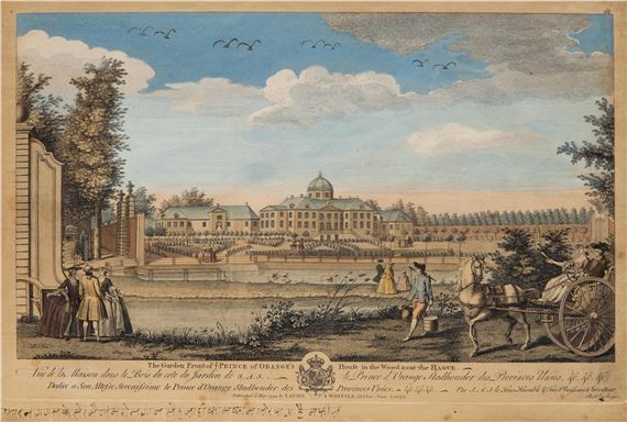 [DEN HAAG] – [HUIS TEN BOSCH] – “THE GARDEN FRONT of ye Prince of Orange’s House in the Wood near the Hague. VÜE DE LA MAISON dans le Bois du cote du Jardin de S.A.S. le Prince d’Orange Stadhouder des Provinces Unies, [..]”. by Robert Sayer