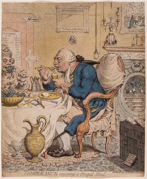 Temperance enjoying a frugal meal by James Gillray, 1792