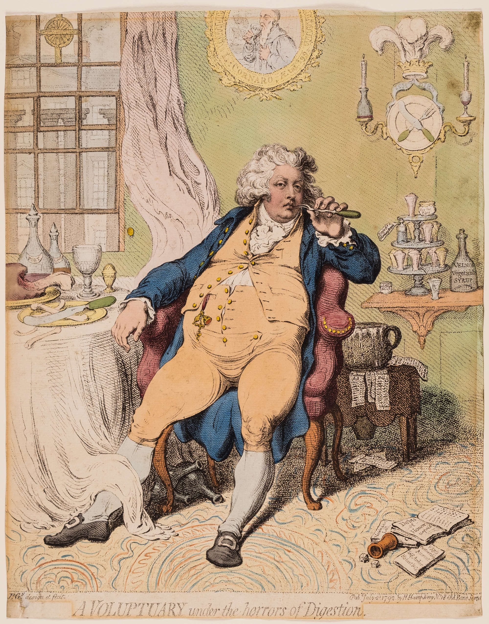 Artwork by James Gillray, A Voluptuary Under the Horrors of Digestion, Made of engraving