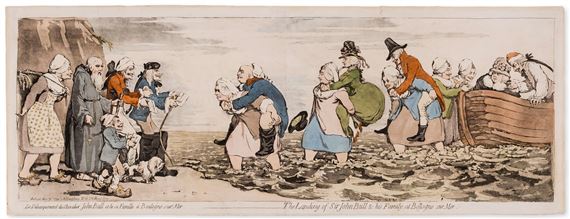 Le débarquement du chevalier John Bull et de sa famille a Boulogne sur Mer. The landing of Sir John Bull & his family by James Gillray, 1792
