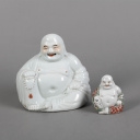 Artwork by Chinese School, TWO POLYCHROME PAINTED PORCELAIN FIGURES OF THE BUDAI, Made of POLYCHROME PAINTED PORCELAIN