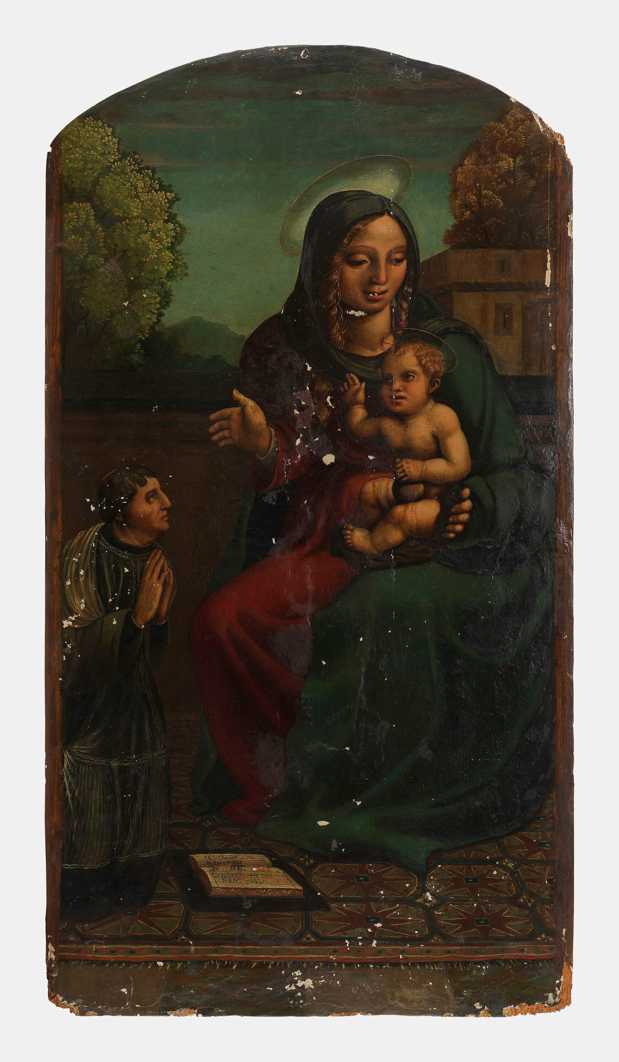 Vierge à l'Enfant avec un donateur dans le goût léonardesque by Spanish School, 16th Century