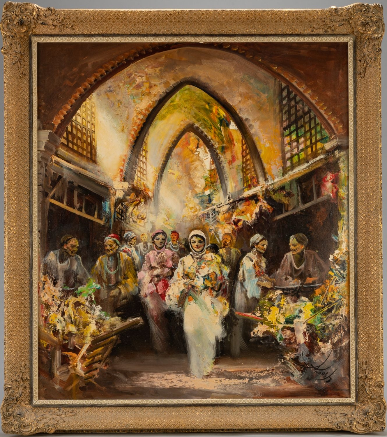 Artwork by Anoush Rahnavardkar, Personen in einem Bazar, Made of oil/ canvas