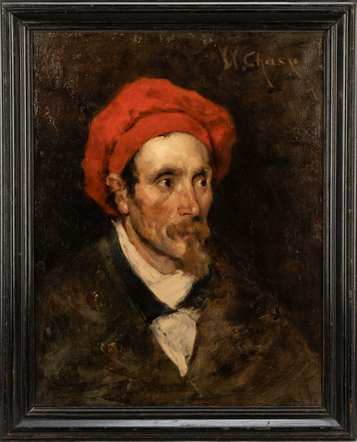 William Merritt Chase Portrait Eines Mannes Mit Einer Roten Kappe 