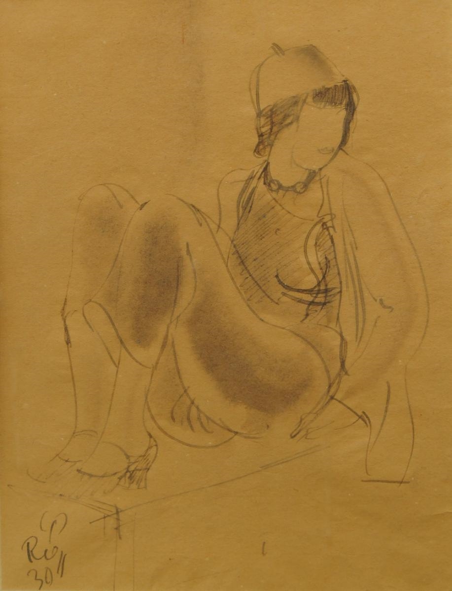 Artwork by Marcel Ronay, Portrait of a seated lady, Made of pencil on paper