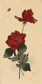 Still life with red roses Signed in print Marie - Marie Amélie Francoise Hélène d'Orleans