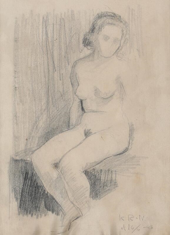 Artwork by Knud Raaschou-Nielsen, Musical clown and female study, Made of Pencil on paper