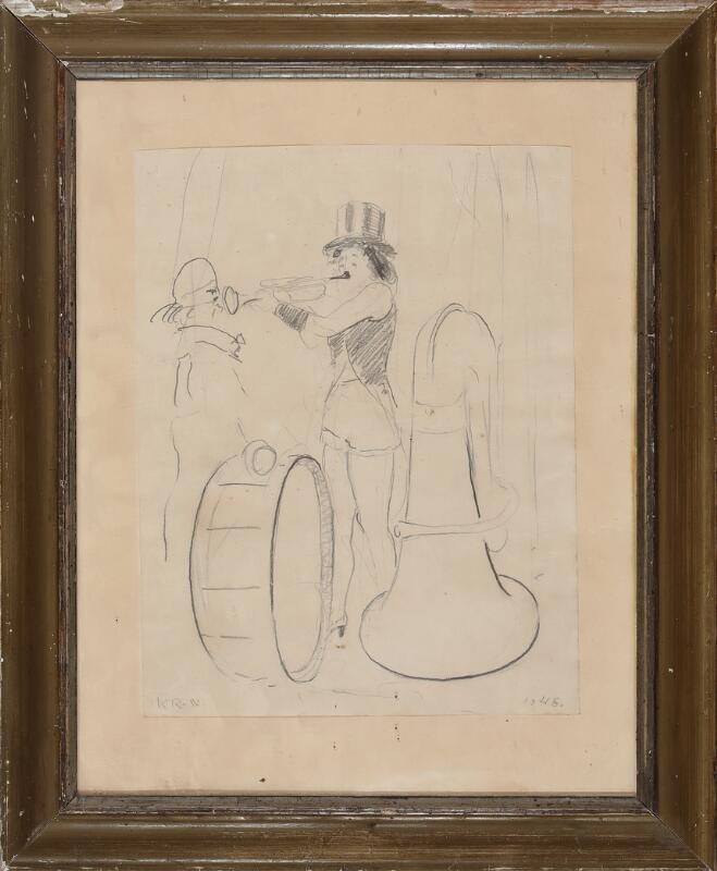 Artwork by Knud Raaschou-Nielsen, Musical clown and female study, Made of Pencil on paper