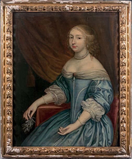 French School, 17th Century | Portrait of a woman in a blue dress ...