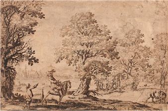 Rider asking for his way in a landscape - Ercole Bazicaluva