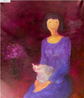 Tran Tuan ''Tran Mai Hoa with Cat'' 1998 Oil - Tran Tuan